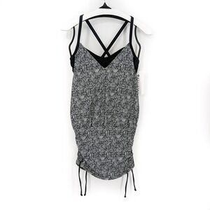 Athleta Laguna Printed Side Scrunch Tankini Swim Top Black White Womens Sz 32B/C